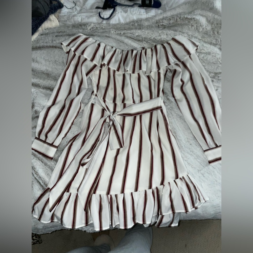 Striped, off the shoulder dress